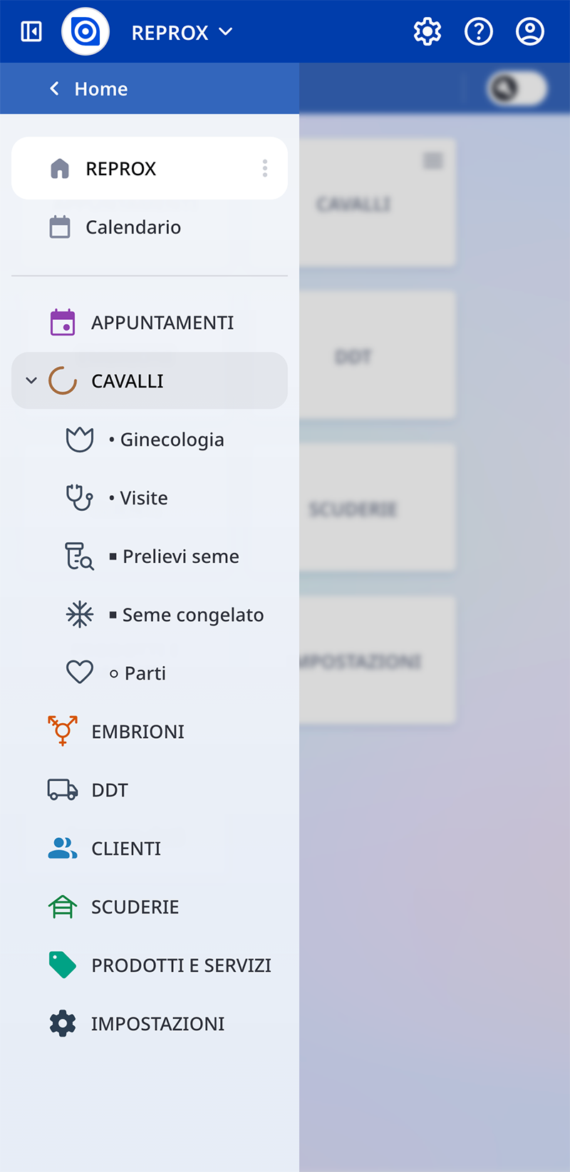 Schermata della dashboard REPROX
