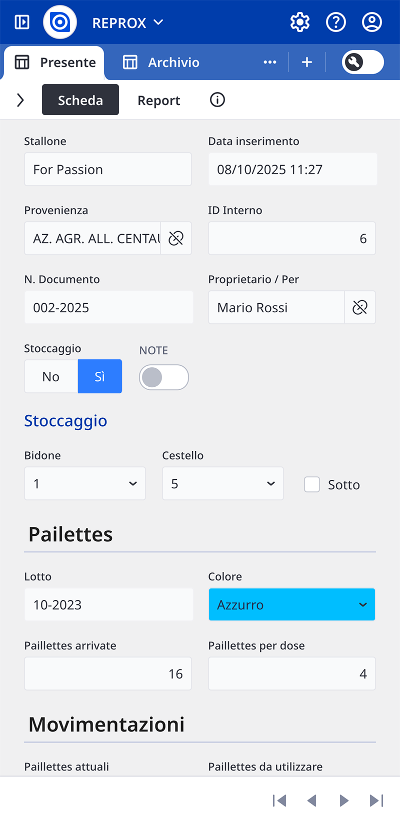 Gestione del seme e degli embrioni in REPROX